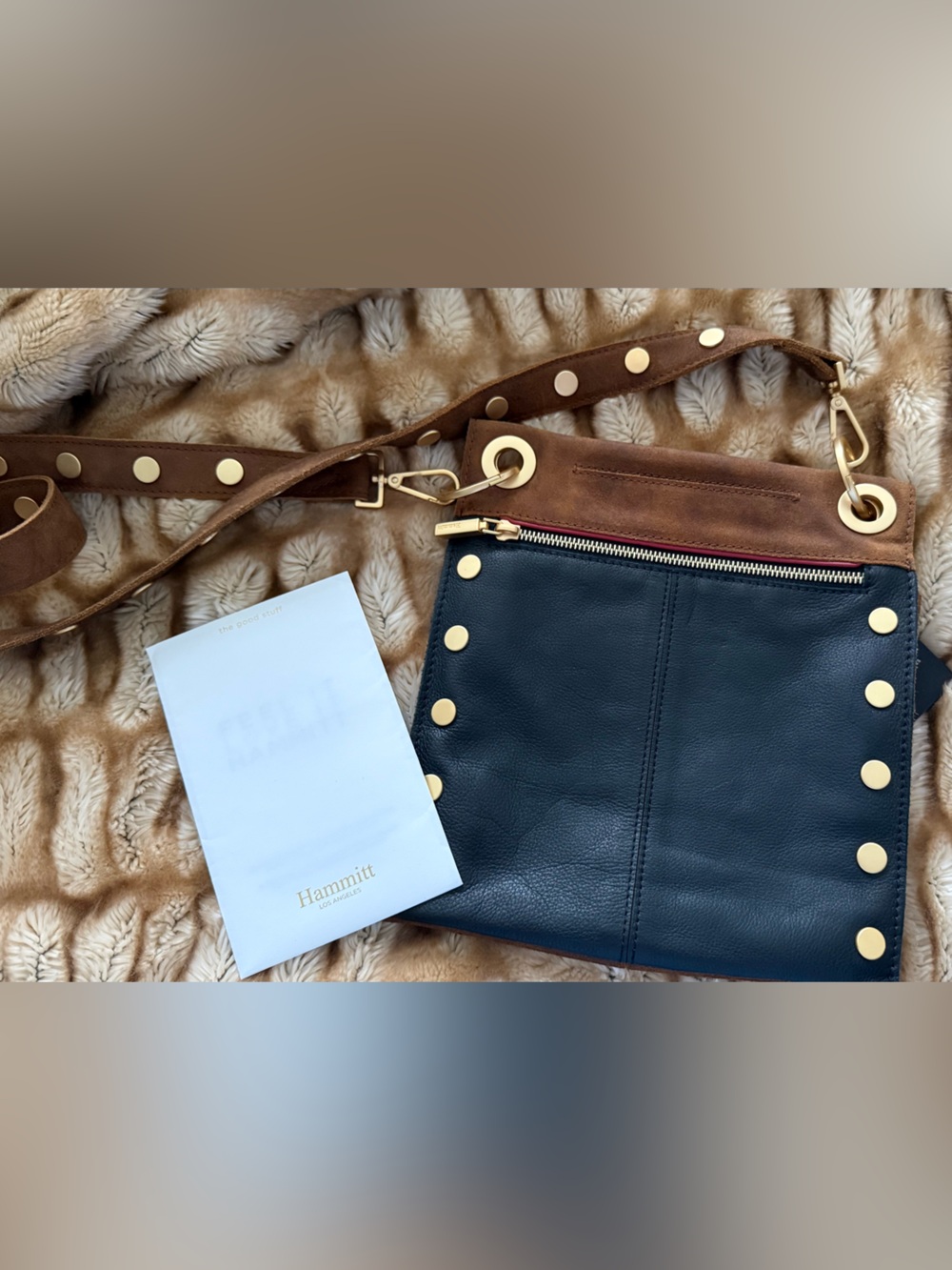 Hammitt Montana Rev Buffed Suede & Leather Crossbody w/Gold Grommet Accents - Picture 5 of 9